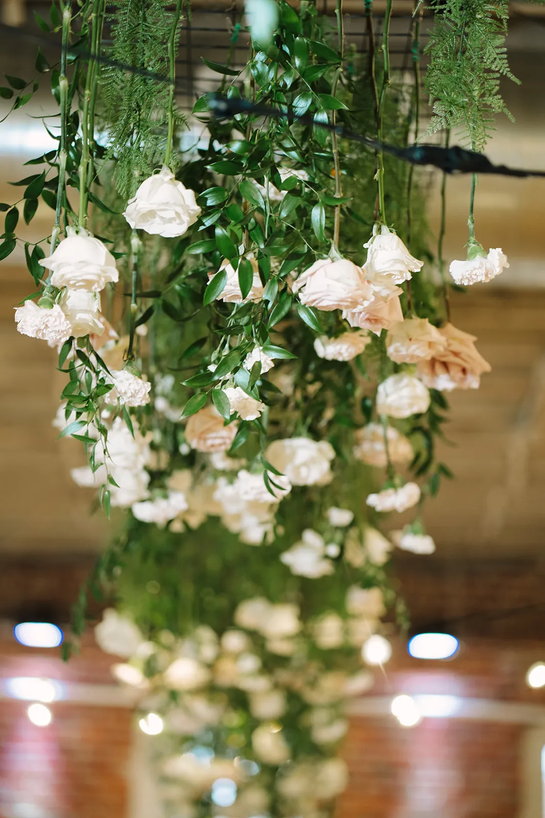 Macro detail of a hanging floral installation at The JX Event Venue, Stillwater